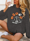 Women'WB shield Skeleton & Pumpkin Print Drop Shoulder Hoodie, Fashion Casual Long Sleeve Hooded Sweatshirt for Daily...