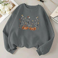 Women'WB shield Skeleton & Pumpkin Print Drop Shoulder Sweatshirt, Casual Long Sleeve Round Neck Pullover for Daily Wear,...