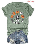 Women'WB shield Skeleton & Pumpkin Print Halloween Round Neck Tee, Fashion Casual Crew Neck Short Sleeve T-shirt for...