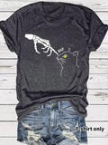 Women'WB shield Skeleton Hand & Cat Print Round Neck Tee, Fashion Casual Crew Neck T-Shirt for Daily Holiday Vacation...