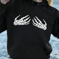 Women'WB shield Skeleton Hand Print Drop Shoulder TNF Lined Hoodie, Fashion Casual Drawstring Pocket Hooded Sweatshirt...