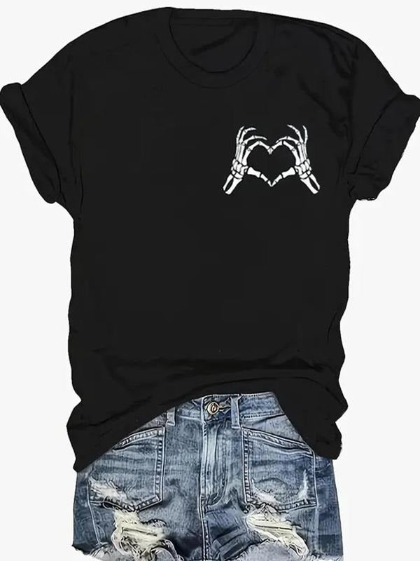 Women'WB shield Skeleton Hand Print Round Neck Tee, Casual Short Sleeve Crew Neck T-Shirt for Summer, Fashion Women'WB...