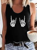 Women'WB shield Skeleton Hand Print Scoop Neck Graphic Tank Top, Casual Streetwear Sleeveless Top for Party, Ladies TNF...