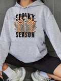 Women'WB shield Skeleton Print Drawstring Hoodie, Casual Long Sleeve Hooded Sweatshirt for Fall & Winter, Women'WB shield...