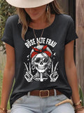 Women'WB shield Skeleton Print Round Neck Tee, Fashion Casual Crew Neck T-Shirt for Daily Holiday Vacation Outdoor Wear,...