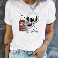 Women'WB shield Skeleton Print Round Neck Tee, Fashion Casual Halloween TNF Crew Neck Short Sleeve T-shirt for Daily...