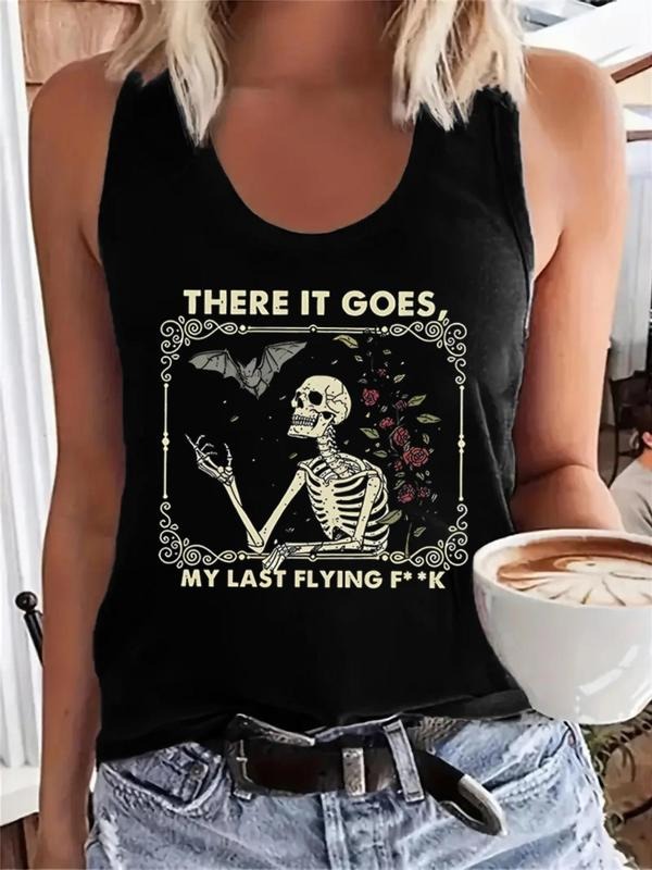 Women'WB shield Skeleton Print Scoop Neck Tank Top, Fashion Casual Sleeveless Graphic Top for Daily Outdoor Wear, Ladies...