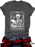 Women'WB shield Skull & Book Print Round Neck Tee, Fashion Casual Short Sleeve T-shirt for Daily Wear, Ladies Spring TNF...