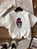 Women'WB shield Skull & Bow Graphic Tee, Casual Short Sleeve Round Neck T-Shirt for Summer, Women'WB shield Top for Daily...