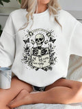 Women'WB shield Skull & Butterfly & Letter Print Drop Shoulder Sweatshirt, Casual Long Sleeve Round Neck Pullover for...