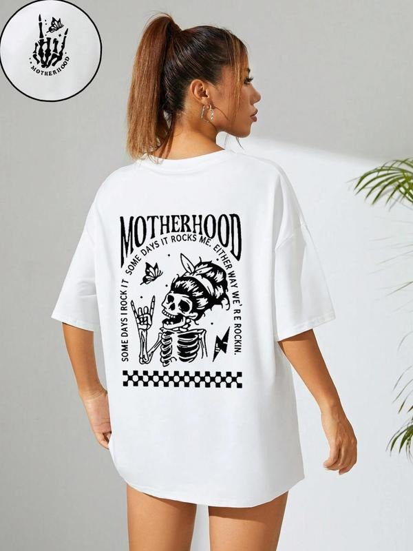 Women'WB shield Skull & Butterfly Print Round Neck Tee, Fashion Casual Crew Neck T-Shirt for Daily Holiday Vacation...