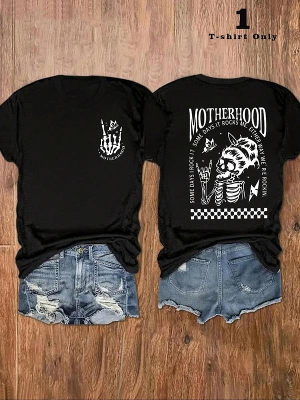 Women'WB shield Skull & Butterfly Print Short Sleeve Tee, Casual Graphic Round Neck T-Shirt for Daily Wear, Ladies TNF...