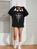 Women'WB shield Skull & Cross Print Crew Neck Sweatshirt, Casual Drop Shoulder Long Sleeve Pullover, Women'WB shield Fall...