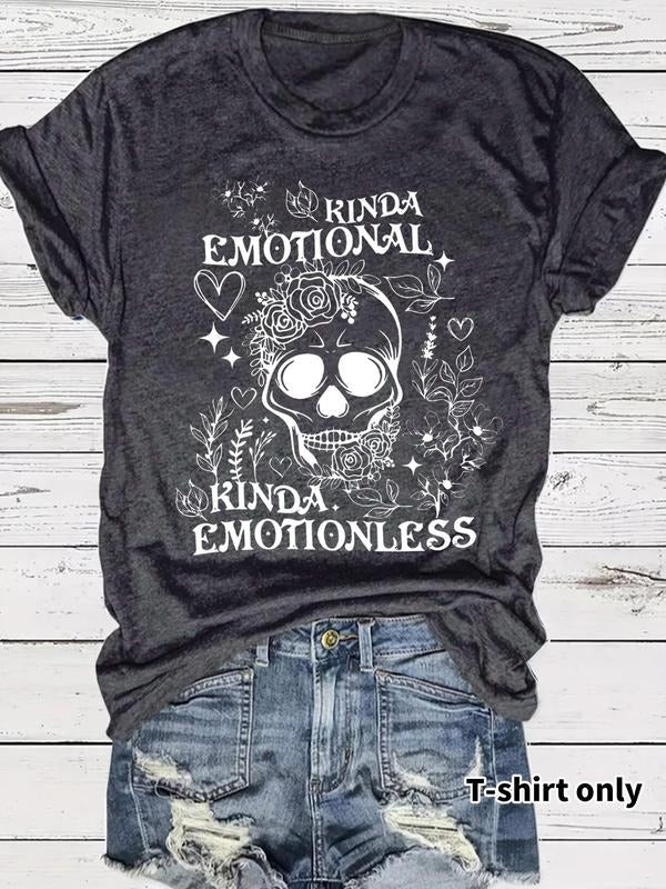 Women'WB shield Skull & Floral Print Round Neck Tee, Fashion Casual Letter Graphic Crew Neck T-Shirt for Daily Holiday...