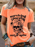 Women'WB shield Skull & Floral Print Round Neck Tee, Fashion Casual Letter Graphic Crew Neck T-Shirt for Daily Holiday...
