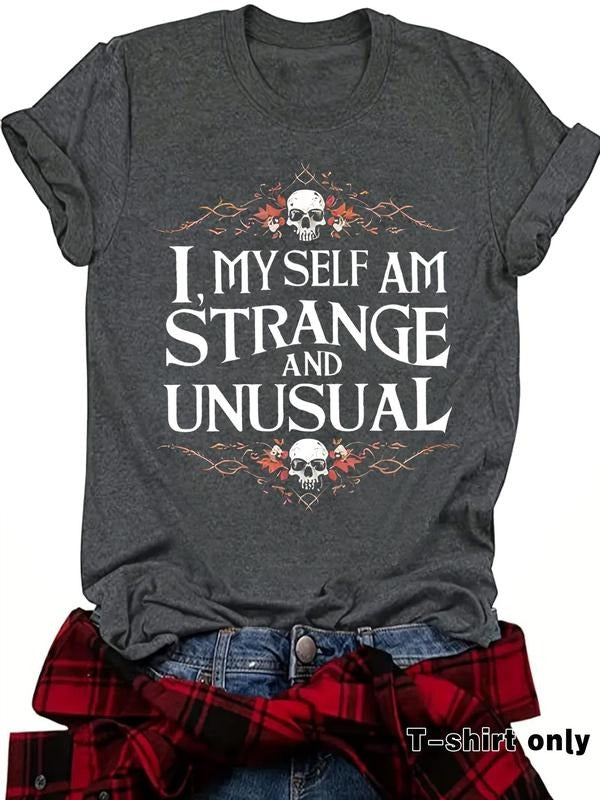 Women'WB shield Skull & Floral Print Round Neck Tee, Vintage Trendy Casual Short Sleeve T-shirt for Daily Wear, Ladies...