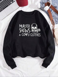 Women'WB shield Skull & Letter Print Drop Shoulder Sweatshirt, Casual Long Sleeve Round Neck Pullover for Daily Wear,...