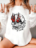 Women'WB shield Skull & Letter Print Drop Shoulder TNF Lined Sweatshirt, Casual Long Sleeve Round Neck Pullover for...