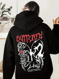 Women'WB shield Skull & Letter Print Hoodie, Fashion Casual Hooded Sweatshirt for Daily Holiday Outdoor Wear, Ladies TNF...