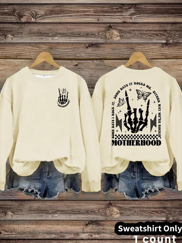 Women'WB shield Skull & Letter Print Round Neck Sweatshirt, Casual Long Sleeve Crew Neck Pullover for Daily Wear, Ladies...