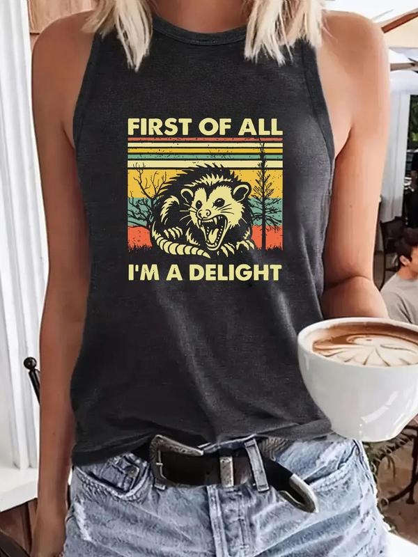 Women'WB shield Skull & Letter Print Round Neck Tank Top, Casual Sleeveless Top for Summer, Ladies TNF for Daily Wear...