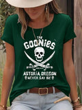 Women'WB shield Skull & Letter Print Round Neck Tee, Casual Fashion Short Sleeve T-shirt for Summer, Ladies TNF for Daily...