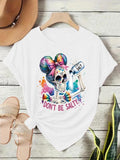 Women'WB shield Skull & Letter Print Round Neck Tee, Fashion Casual Crew Neck T-Shirt for Daily Holiday Vacation Outdoor...
