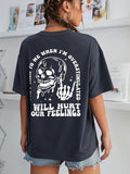 Women'WB shield Skull & Letter Print Round Neck Tee, Fashion Casual Crew Neck T-shirt for Daily Holiday Vacation Outdoor...