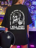 Women'WB shield Skull & Letter Print Round Neck Tee, Fashion Casual Drop Shoulder Short Sleeve T-shirt for Daily Wear,...