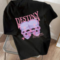 Women'WB shield Skull & Letter Print Round Neck Tee, Fashion Trendy Casual Drop Shoulder Short Sleeve T-Shirt for Daily...