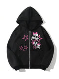 Women'WB shield Skull & Lightsaber brand Print Zip Up Hoodie, Fashion Casual Long Sleeve Hooded Sweatshirt for Daily...