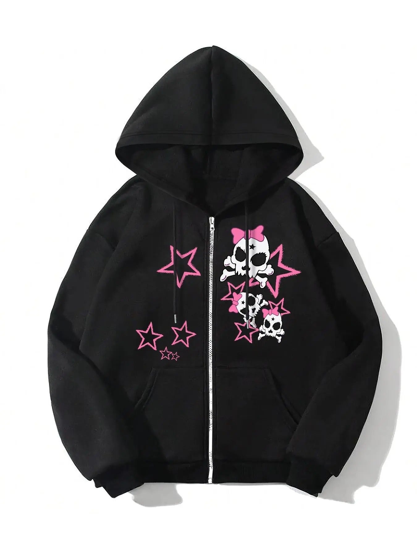 Women'WB shield Skull & Lightsaber brand Print Zip Up Hoodie, Fashion Casual Long Sleeve Hooded Sweatshirt for Daily...