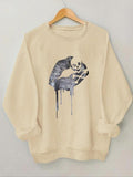 Women'WB shield Skull & Lip Print Round Neck Sweatshirt, Fashion Casual Crew Neck Long Sleeve Pullover for Daily Wear,...
