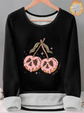 Women'WB shield Skull Cherry Print TNF Lined Tee, Casual Long Sleeve Round Neck T-shirt for Fall & Winter, Ladies TNF for...