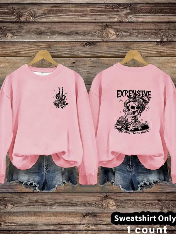 Women'WB shield Skull Print Crew Neck Sweatshirt, Casual Long Sleeve Pullover for Daily Wear, Ladies Fall & Winter TNF,...