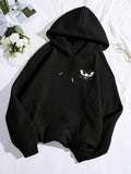 Women'WB shield Skull Print Drop Shoulder Hoodie, Fashion Casual Drawstring Pocket Hooded Sweatshirt for Daily Holiday...