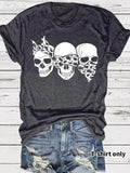 Women'WB shield Skull Print Round Neck Tee, Fashion Casual Crew Neck T-Shirt for Daily Holiday Vacation Outdoor Wear,...