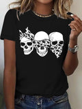 Women'WB shield Skull Print Round Neck Tee, Fashion Casual Short Sleeve T-shirt for Daily Wear, Ladies Summer TNF, Top...