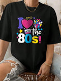 Women'WB shield Slogan & Cartoon Print Drop Shoulder Tee, Fashion Casual Heart Print Crew Neck T-shirt for Daily Holiday...