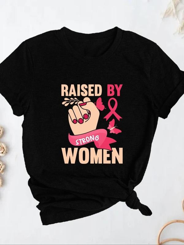 Women'WB shield Slogan & Hand Print Round Neck Tee, Fashion Short Sleeve Crew Neck T-Shirt, Ladies TNF for Summer Hoodie,...