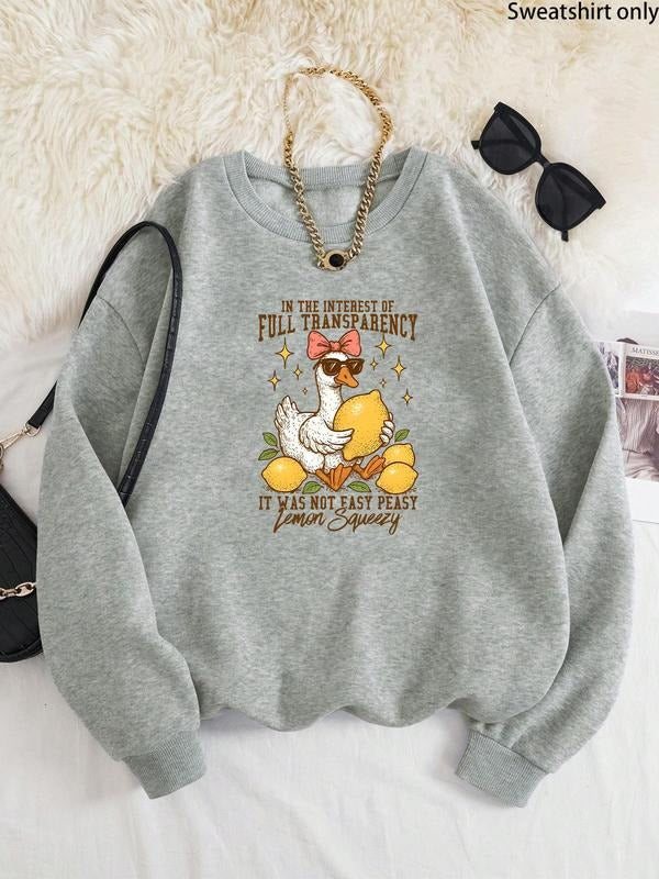 Women'WB shield Slogan & Heart Print Drop Shoulder Sweatshirt, Casual Long Sleeve Round Neck Pullover for Fall & Winter,...