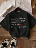 Women'WB shield Slogan & Heart Print Round Neck Tee, Fashion Casual Drop Shoulder Short Sleeve T-shirt for Daily Wear,...
