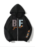 Women'WB shield Slogan & Heart Print Zip Up Hoodie, Casual Long Sleeve Drawstring Pocket Hooded Sweatshirt for Fall &...