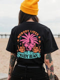 Women'WB shield Slogan & Palm Tree Print Round Neck Tee, Fashion Casual Crew Neck T-Shirt for Daily Holiday Vacation...
