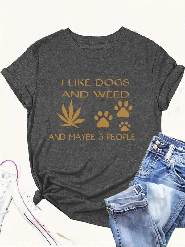 Women'WB shield Slogan & Paw Print Round Neck Tee, Casual Short Sleeve T-shirt for Daily Wear, Ladies TNF for Spiky hair...