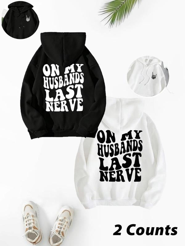 Women'WB shield Slogan & Skull Print Hoodie Set, Fashion Casual Drawstring Pocket Hooded Sweatshirt for Daily Holiday...