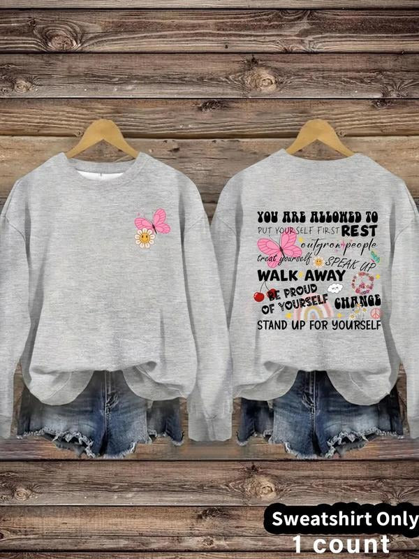 Women'WB shield Slogan Graphic Crew Neck Pullover, Fashion Casual Long Sleeve Sweatshirt for Daily Wear, Ladies Fall &...