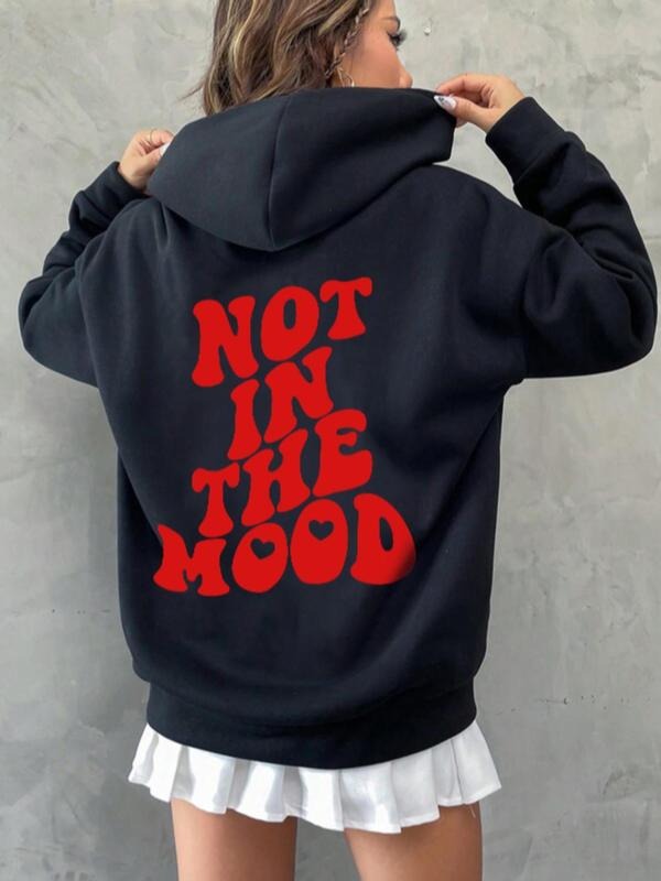 Women'WB shield Slogan Graphic Drawstring Pocket Drop Shoulder Hoodie, Fashion Casual Hooded Sweatshirt for Daily Holiday...