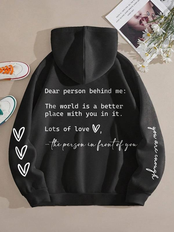 Women'WB shield Slogan Graphic Drawstring Pocket Hoodie, Fashion Casual Comfort Heart Print Hooded Sweatshirt For Daily...