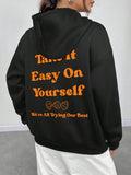 Women'WB shield Slogan Graphic Drawstring Pocket Hoodie, Fashion Casual Drop Shoulder Hooded Sweatshirt For Daily Outdoor...